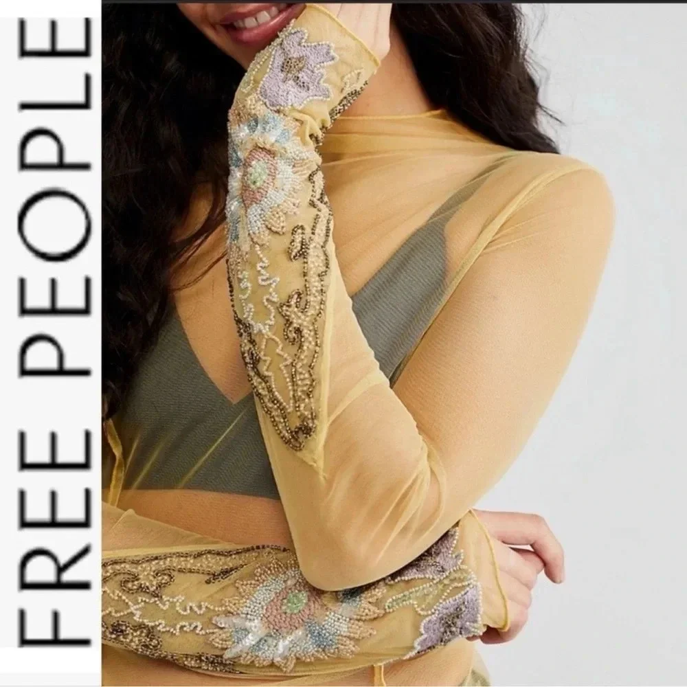 NWOT Free People Bali Posie Mesh Bead Embellished Cami Top